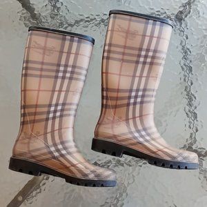 Burberry Mid Calf Classic Nova Check Rain Boots